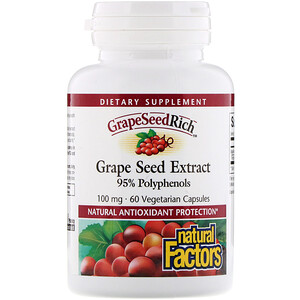 Отзывы о Натурал Факторс, Grape Seed Extract, 95% Polyphenols, 100 mg, 60 Vetegarian Capsules