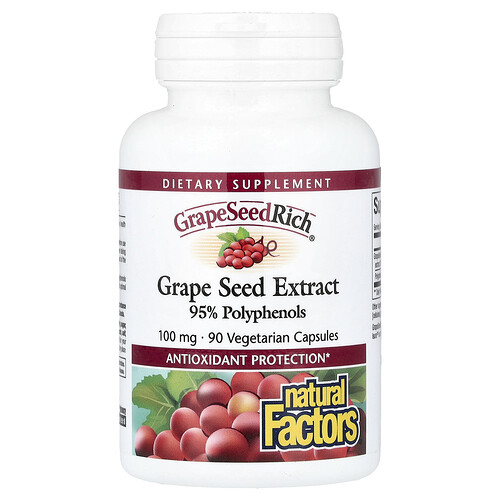 Natural Factors, GrapeSeedRich®, Extracto de semilla de uva, 90 cápsulas vegetales