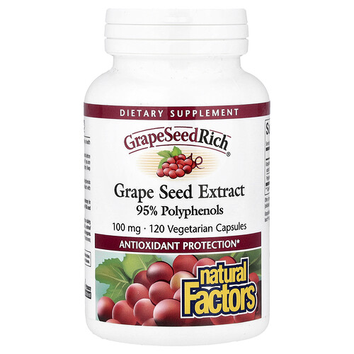 Natural Factors GrapeSeedRich®, Grape Seed Extract, 100 mg, 120 Vegetarian Capsules