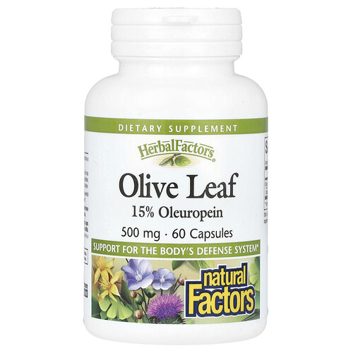 Natural Factors, HerbalFactors, Olive Leaf, Olivenblatt, 500 mg, 60 Kapseln