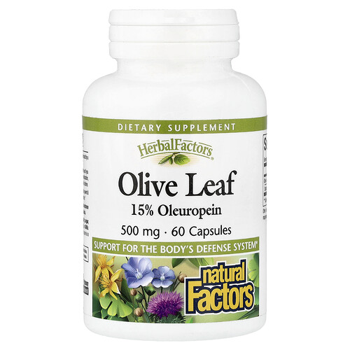 Natural Factors, HerbalFactors, Hoja de olivo, 500 mg, 60 cápsulas