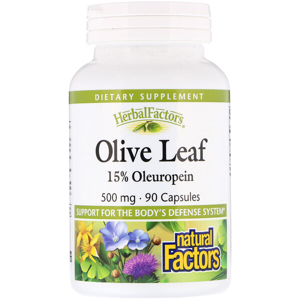 Natural Factors, Оливковый лист, 500 мг, 90 капсул