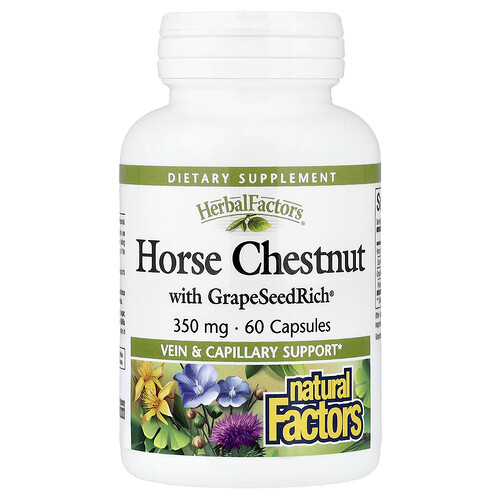 Natural Factors, HerbalFactors®, Rosskastanie mit GrapeSeedRich®, 60 Kapseln