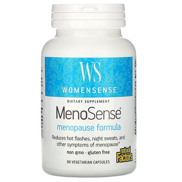 Natural Factors, WomenSense, MenoSense, формула для приема в период менопаузы, 90 вегетарианских капсул