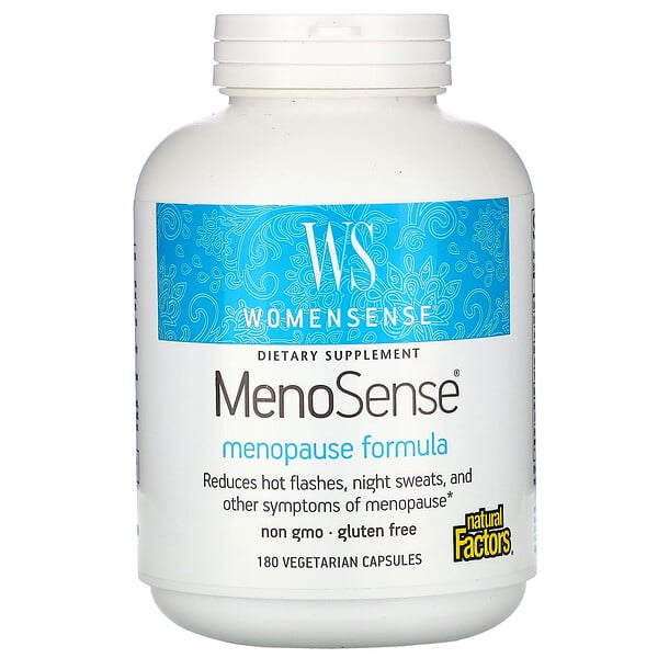 Natural Factors, WomenSense（ウィメンセンス）、MenoSense（メノセンス）、女性用フォーミュラ、ベジカプセル180粒