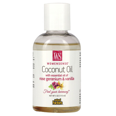 

Natural Factors WomenSense Coconut Oil with Essential Oil of Rose Geranium & Vanilla 4 oz (115 ml)