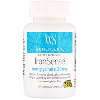 WomenSense, IronSense, глицинат железа, 20 мг, 60 вегетарианских капсул - изображение