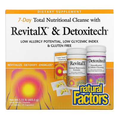 

Natural Factors, 7-Day Total Nutritional Cleansing with RevitalX & Detoxitech, 1.33 lb (603.5 g)