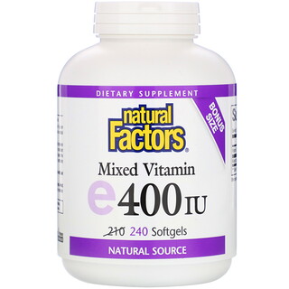 Natural Factors, Vitamina E mixta, 400 UI, 240 cápsulas blandas
