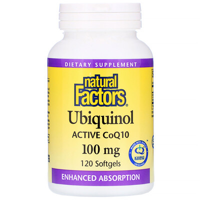 Natural Factors Убихинол, QH-активный коэнзим Q10, 100 мг, 120 желатиновых капсул