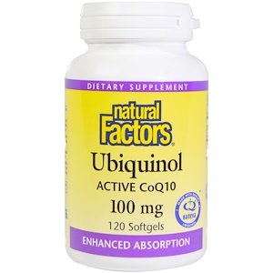 Купить Natural Factors, Убихинол, QH-активный коэнзим Q10, 100 мг, 120 желатиновых капсул  на IHerb