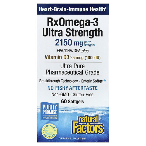 Natural Factors, RxOmega-3 Ultra Strength plus Vitamin D3, 60 Weichkapseln
