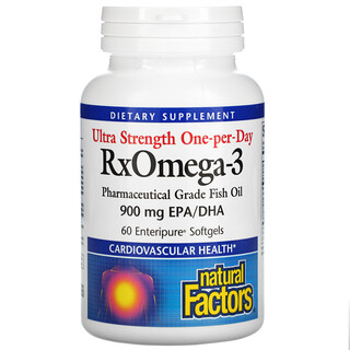 Natural Factors, Ultra Strength One-per-Day RxOmega-3, 900 mg, 60 Enteripure Softgels