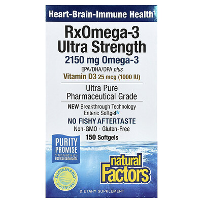 Natural Factors, RxOmega-3, Ultraconcentración con vitamina D3, 150 cápsulas blandas