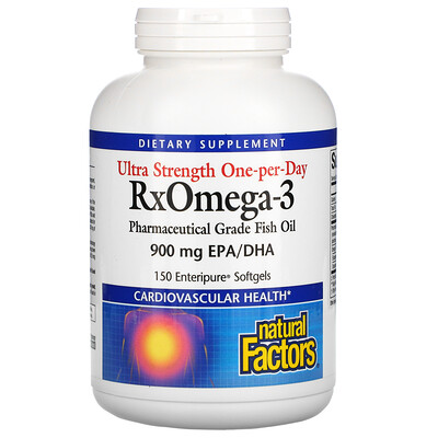 

Natural Factors Ultra Strength RxOmega-3, 900 мг ЭПК/ДГК, 150 мягких таблеток Enteripure