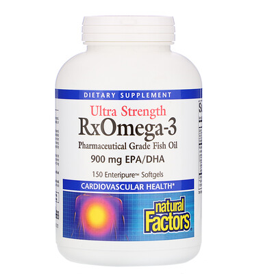 Natural Factors Ultra Strength RxOmega-3, 900 мг ЭПК/ДГК, 150 мягких желатиновых капсул Enteripure