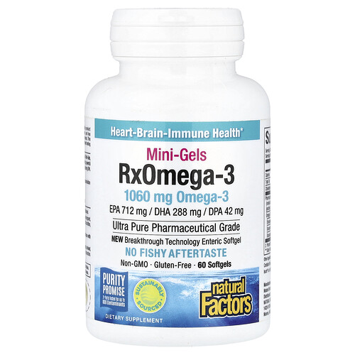 Natural Factors RxOmega-3 Mini-Gels, 60 Softgels (530 mg per Softgel)