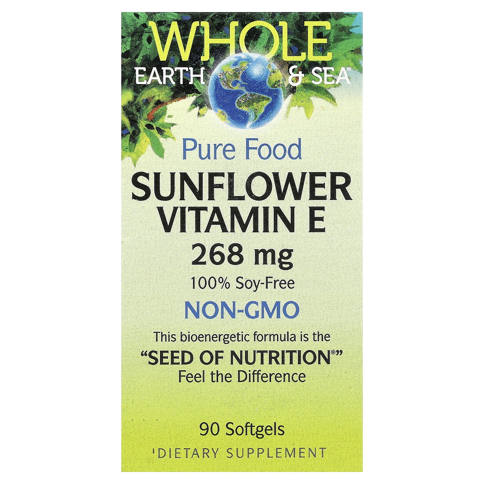 Natural Factors (내추럴팩터스), Whole Earth & Sea®, 해바라기 비타민E, 268mg, 소프트젤 90정