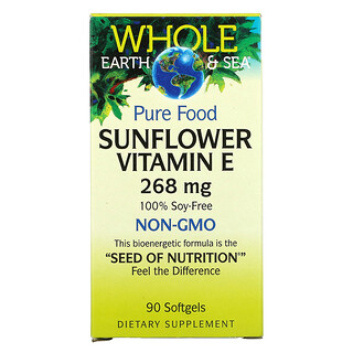 Natural Factors, Whole Earth & Sea, Vitamina E de girasol, 400 IU, 90 tabletas de gel suave