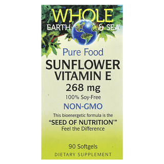 Natural Factors, Toute la terre et la mer, vitamine E de tournesol, 400 UI, 90 gélules