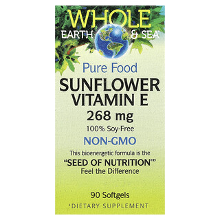 Natural Factors, Whole Earth &amp; Sea®, Pure Food, Vitamina E, 268 mg, 90 cápsulas moles