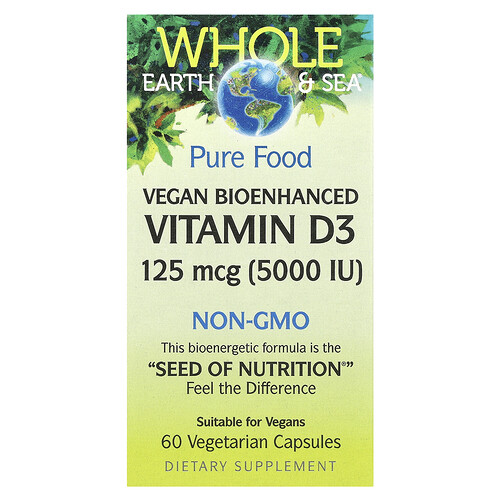 Natural Factors, Whole Earth & Sea, Veganes Bio-Vitamin D3, 5.000 IU, 60 vegetarische Kapseln