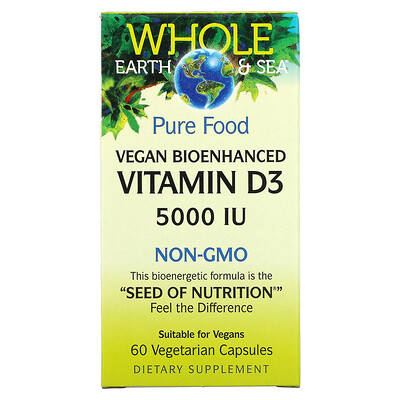 Natural Factors Whole Earth & Sea, Vegan Bioenhanced Vitamin D3, 5,000 IU, 60 Vegetarian Capsules