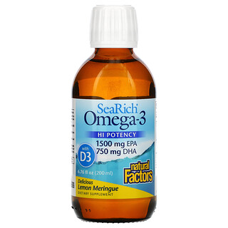 Natural Factors, Riqueza Marinha, Ômega-3 com Vitamina D3, Merengue de Limão, 6,76 oz fl (200 ml)