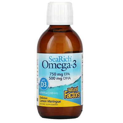Natural Factors SeaRich Omega-3 with Vitamin D3, Delicious Lemon Meringue, 6.76 fl oz (200 ml)