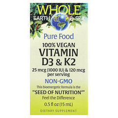 Whole Earth Sea®, на 100 % веганські вітаміни D3 і K2, 15 мл (0,5 рідк. унції)