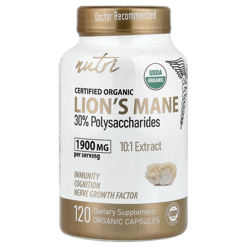 Nutri Organic Lion's Mane, 120 Organic Capsules (633 mg per Capsule)