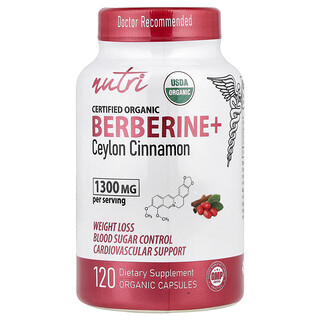 Nutri, Berberina orgánica con canela de Ceilán, 120 cápsulas orgánicas