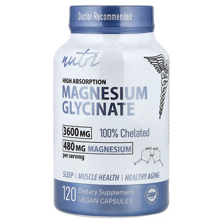 Nutri, Glicinato de magnesio, Alta absorción, 3600 mg, 120 cápsulas veganas