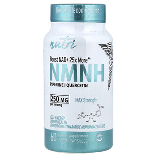 Nutri, NMNH, Suplemento con mononucleótido de dihidronicotinamida, Concentración máxima, 60 cápsulas veganas