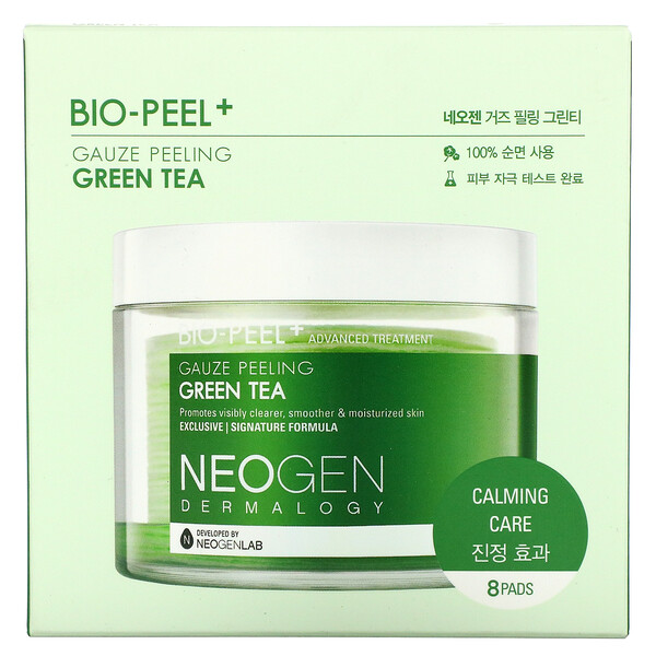 Neogen, Bio-Peel+ Gauze Peeling Green Tea, 8 Pads, 0.32 fl oz (9.5 ml) Each