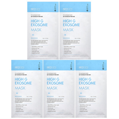 Product Image for Neogen, High G Exosome Beauty Mask, Brightening, 5 Pack, 1.37 oz (39 g) Each