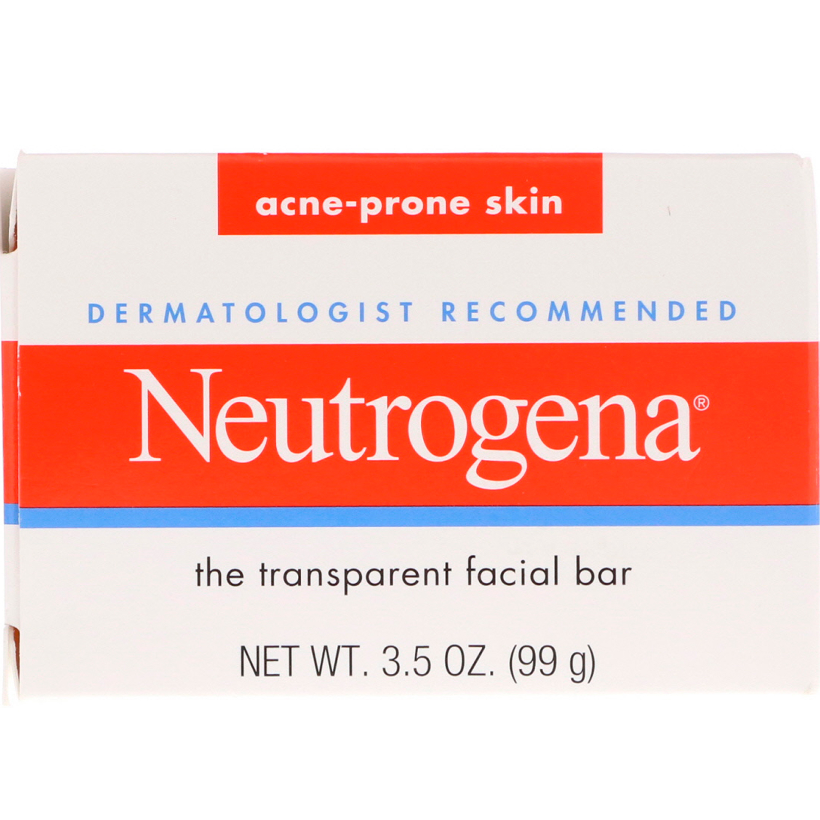 iHerb 洗浴用品 Neutrogena, 透明洗臉皂,易長粉刺肌膚,3.5盎司(99克)