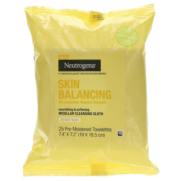 Neutrogena‏, Skin Balancing, Micellar Cleansing Cloth, 25 Pre-Moistened Towelettes