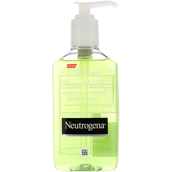 Neutrogena, オイルフリーにきび用洗顔料、肌の赤みを落ち着かせるフェイシャルクレンザー、177ml（6液量オンス）