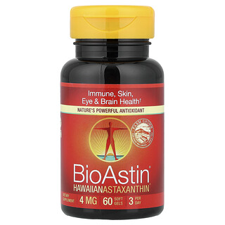Nutrex Hawaii, BioAstin, Astaxantina hawaiana, 60 mg, 60 cápsulas blandas (4 mg por cápsula blanda)