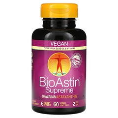 BioAstin® Supreme, гавайський астаксантин, 6 мг, 60 веганських капсул