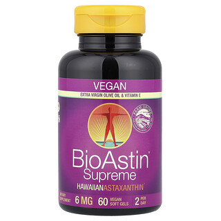 Nutrex Hawaii, BioAstin® Supreme, Astaxantina hawaiana, 60 cápsulas blandas veganas (6 mg por cápsula blanda)
