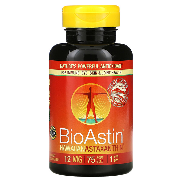 BioAstin, אסטקסנטין הוואי, 12 מ"ג, 75 כמוסות רכות