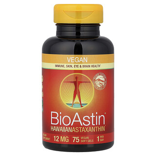 Nutrex Hawaii, BioAstin, Hawaiian Astaxanthin, Astaxantina, 12 mg, 75 cápsulas blandas veganas