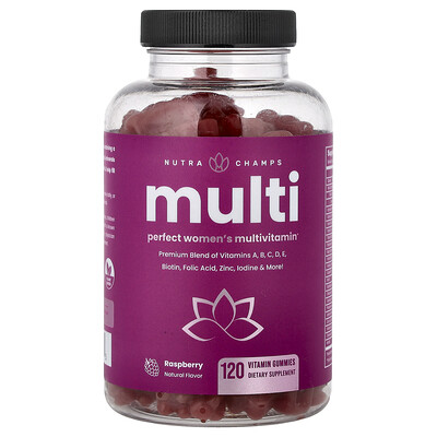 NutraChamps, Multivitamínico, Gomitas multivitamínicas perfectas para mujeres, Frambuesa, 120 gomitas vitamínicas