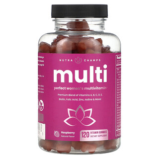 NutraChamps, Multivitaminico per donne, lampone, 120 caramelle gommose vitaminiche