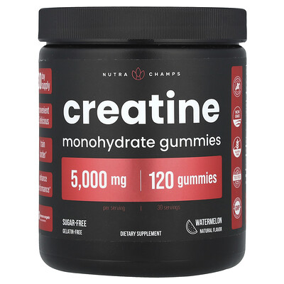 Nutrachamps , Creatine Monohydrate Gummies, Watermelon, 120 Gummies (1,250 Mg Per Gummy)