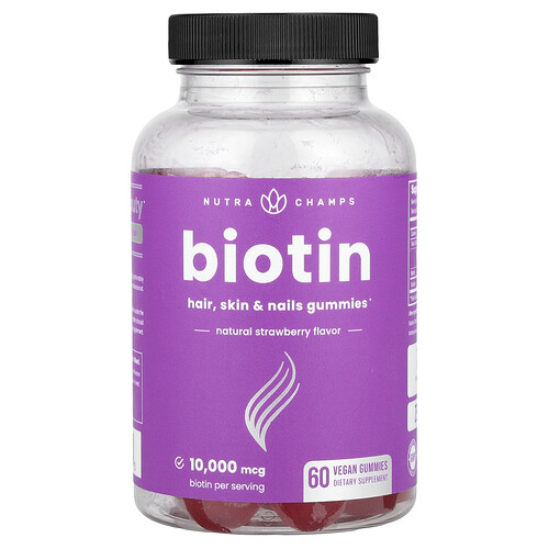 Nutrachamps NutraChamps, Biotin Gummies, Natural Strawberry, 60 Vegan Gummies (5,000 mcg per Gummy)