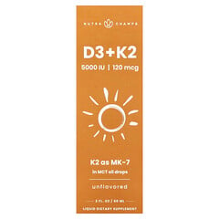 D3 + K2, рідкі краплі, без смакових добавок, 60 мл (2 рідк. унції)