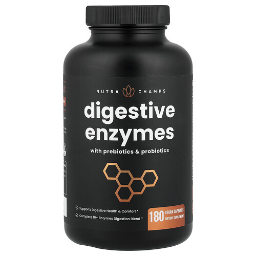 Nutrachamps Digestive Enzymes with Prebiotics & Probiotics, 180 Vegan Capsules